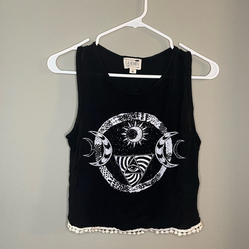 LA Hearts Black moon stars t shirt tank size M Good Condition
